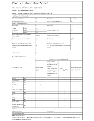 COMFEE' RCD93BL2(E) Under Counter Fridge, 93L Small Fridge with Cooler Box
