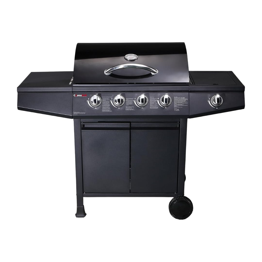 CosmoGrill Original 5 Gas Burner 4+1 Garden Grill, Steel Warming Rack, Side-Burner