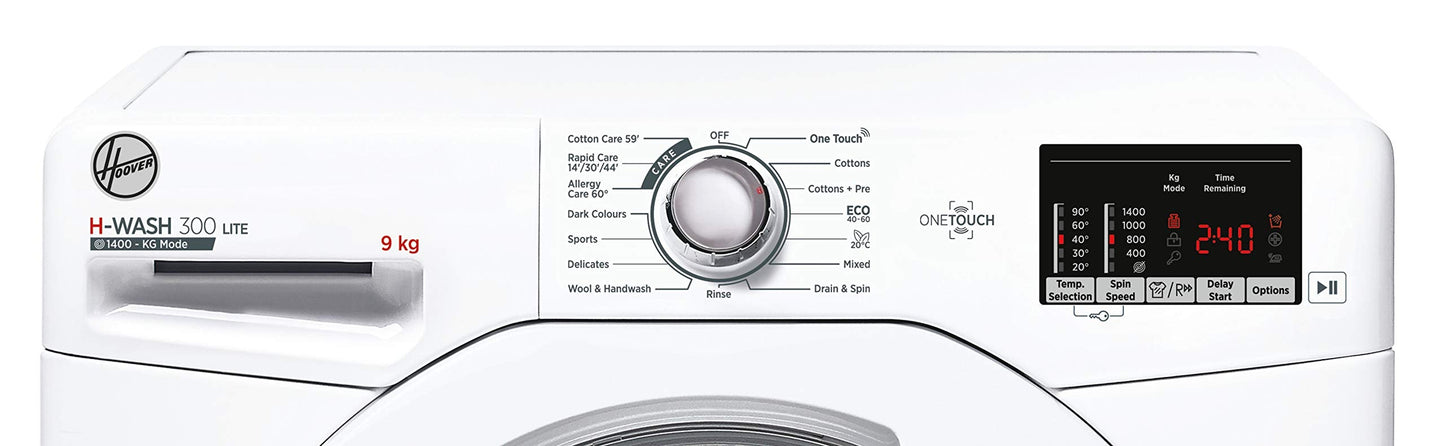 Hoover H-Wash 300 H3W492DE Free Standing Washing Machine, Rapid Wash Cycles, 9 kg Load, 1400 rpm, White