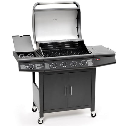 CosmoGrill Pro Deluxe 5 Gas Burner 4+1 Barbecue Grill, Steel Warming Rack, Side-Burner