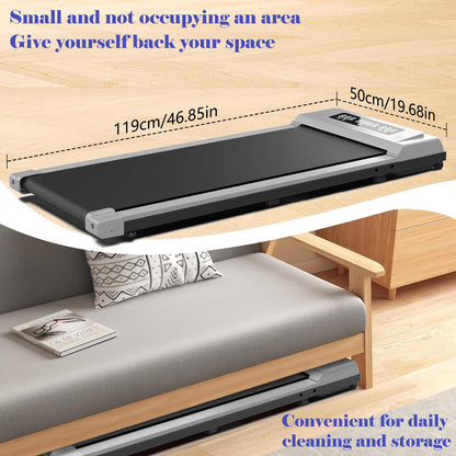 Compact Armless Treadmill for Small Spaces, Quiet Under-Desk Walking Pad