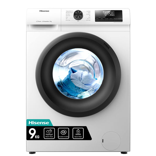 Hisense-WFQP9014EVM-Freestanding-9 KG-Front Load Washing Durable Inverter Machine-Steam Wash-Quick