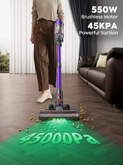 SMOTURE Cordless Vacuum Cleaner, 550W 45KPA Stick Vacuum with Touch Screen, Up to 60 Mins Runtime
