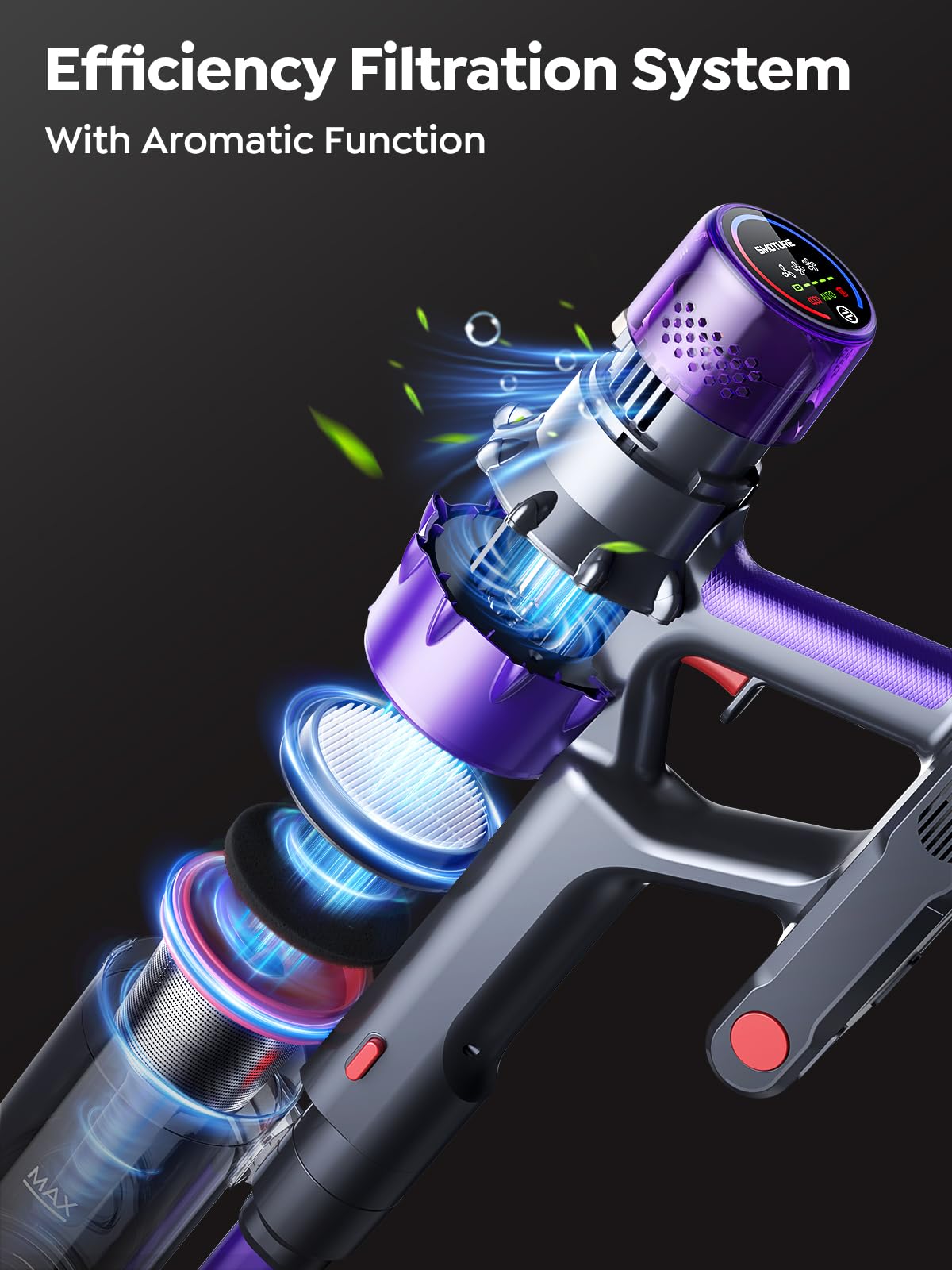 SMOTURE Cordless Vacuum Cleaner, 550W 45KPA Stick Vacuum with Touch Screen, Up to 60 Mins Runtime