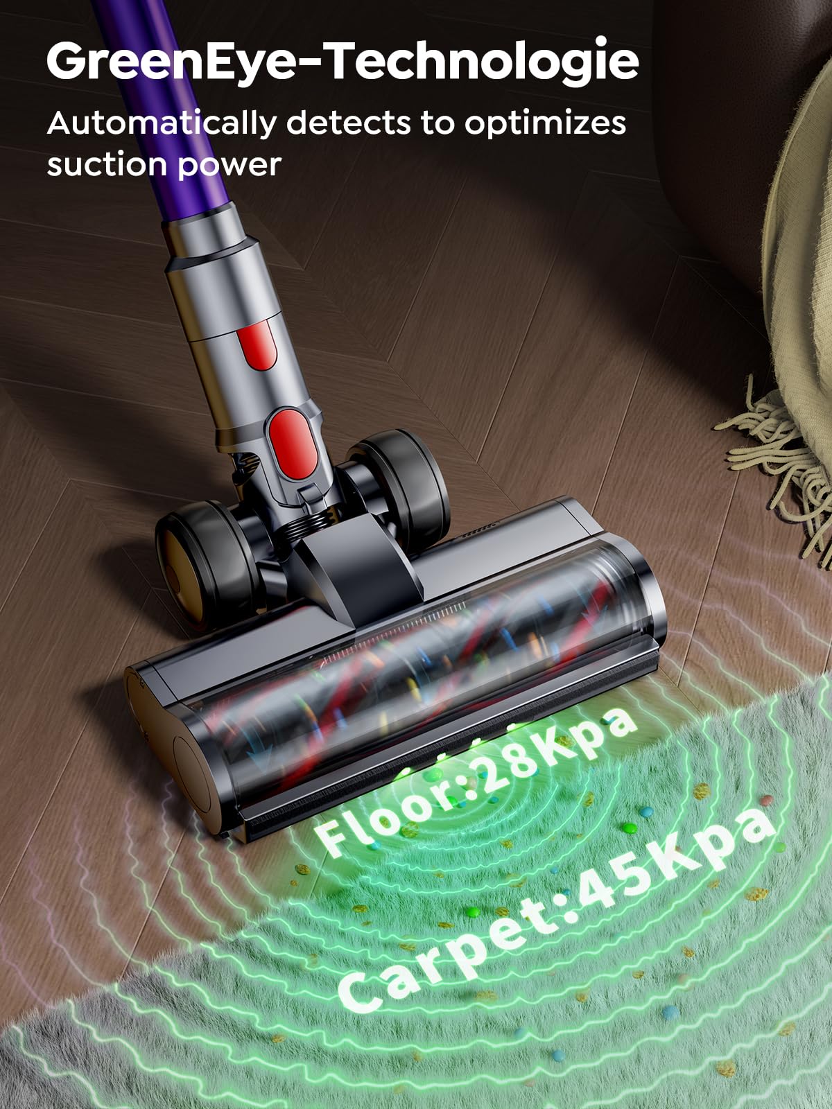 SMOTURE Cordless Vacuum Cleaner, 550W 45KPA Stick Vacuum with Touch Screen, Up to 60 Mins Runtime