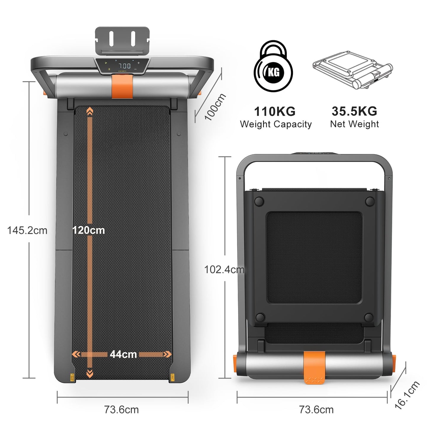 WalkingPad MC11 Treadmills for Home Foldable with 120×44cm Large Running Area