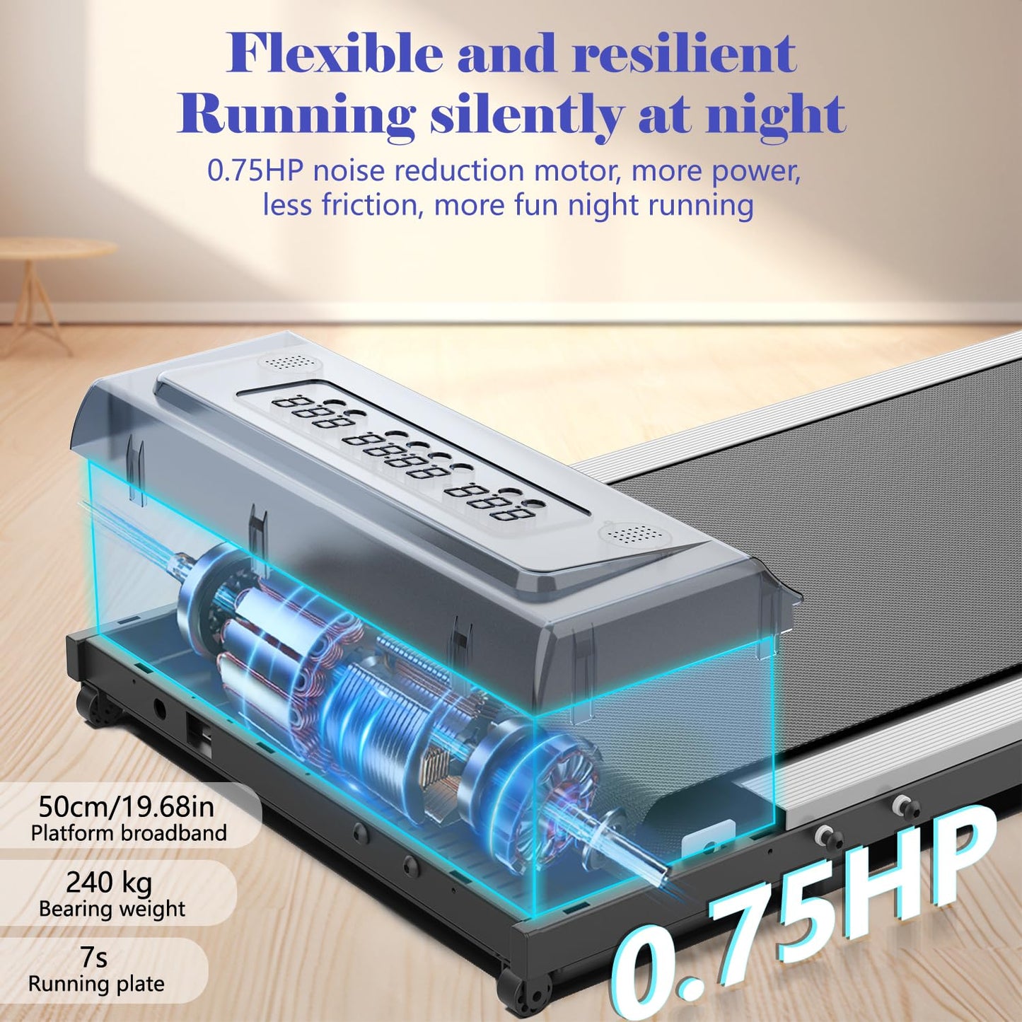 Compact Armless Treadmill for Small Spaces, Quiet Under-Desk Walking Pad