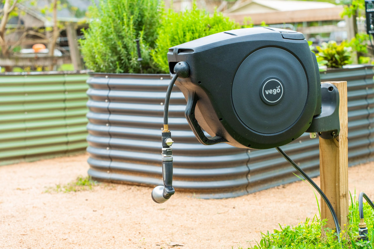 Garden Hose Reel Retractable Hi-Flow 50ft Wall Mounted Hose Reel Automatic Rewind, Any Length Lock