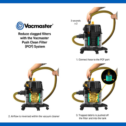 Vacmaster Wet & Dry Vacuum Cleaner 30L with Push Clean Filter. 240V L Class Industrial Dust Extractor.