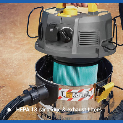 Vacmaster Wet & Dry Vacuum Cleaner 30L with Push Clean Filter. 240V L Class Industrial Dust Extractor.