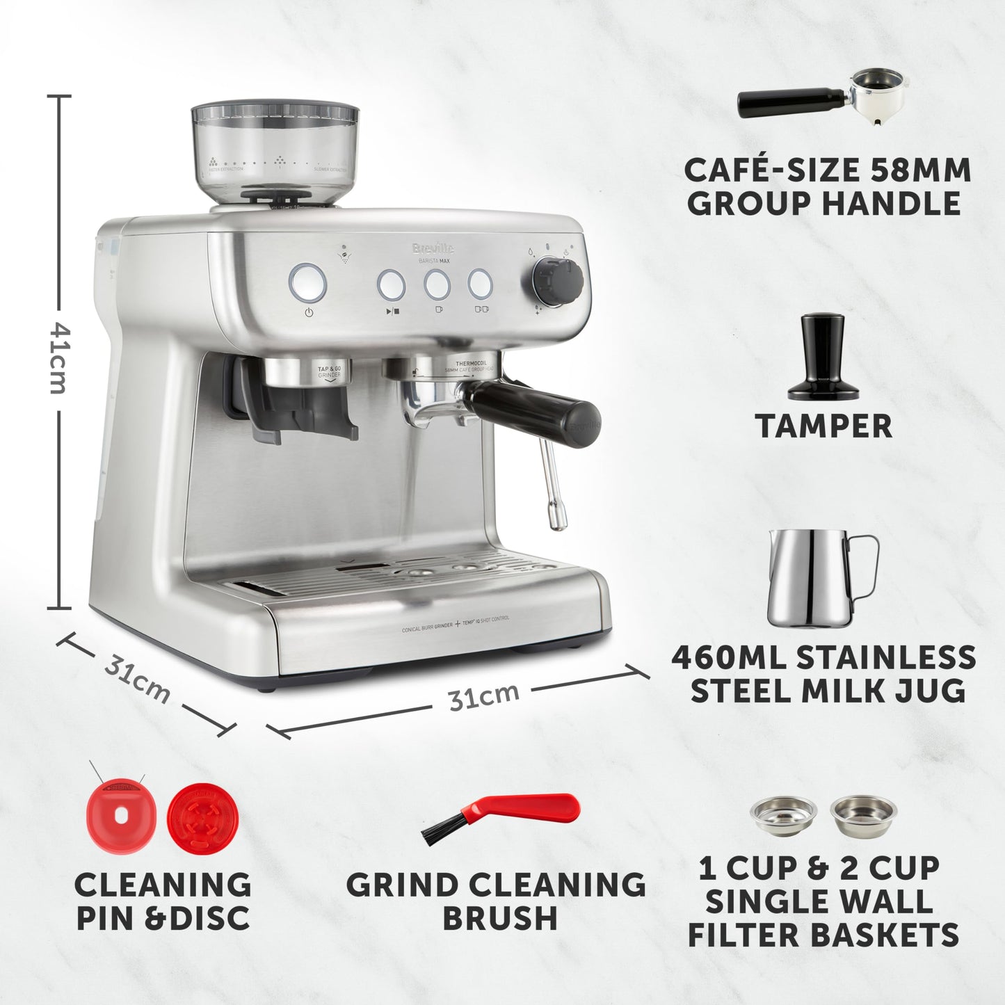 Breville Barista Max Espresso Machine | Latte & Cappuccino Coffee Maker