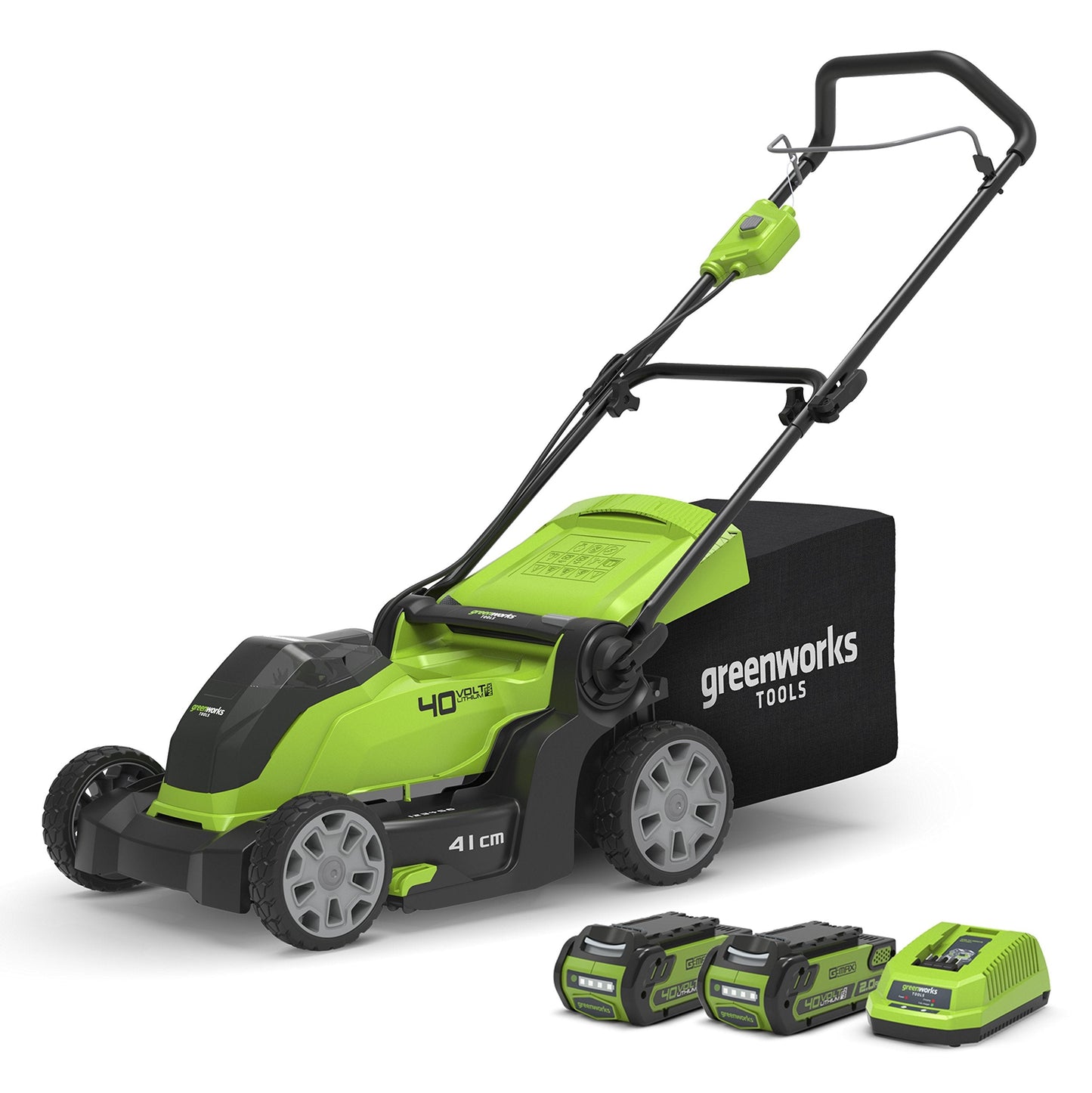 Greenworks 40V Cordless Lawnmower for Lawns up to 500m², 41cm Cutting Width, 50L Bag