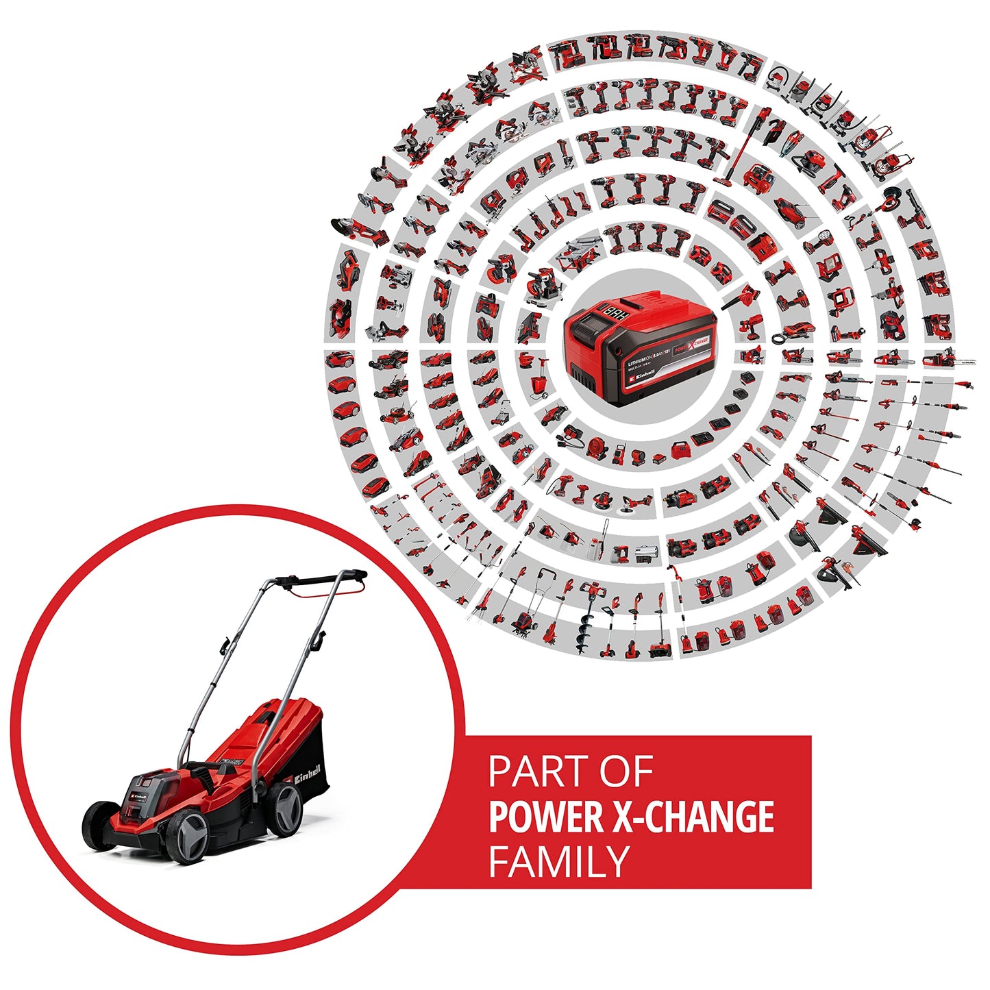 Einhell Power X-Change 18/33 Cordless Lawnmower With Battery and Charger - 18V, Brushless Motor